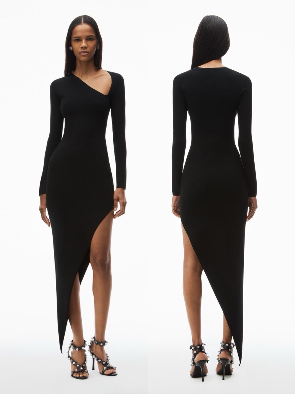 Alexander Wang Asymmetric Long Sleeve Bodycon Dress Black Medium NWT